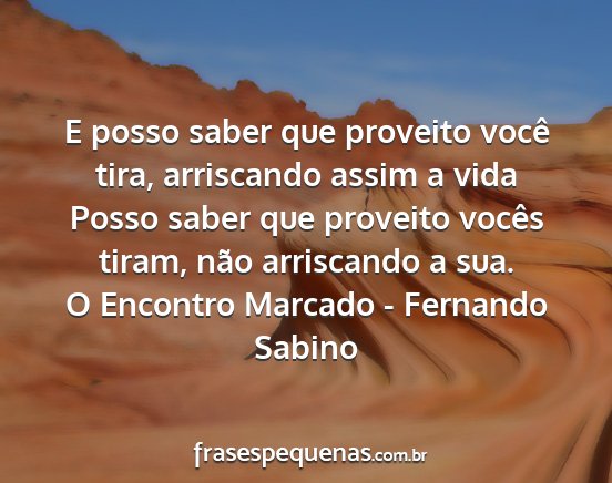 O Encontro Marcado - Fernando Sabino - E posso saber que proveito você tira, arriscando...