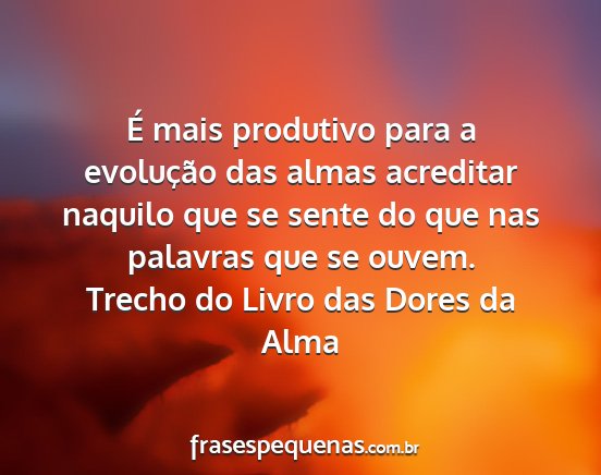 Trecho do Livro das Dores da Alma - É mais produtivo para a evolução das almas...