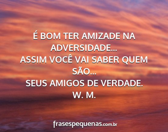 W. M. - É BOM TER AMIZADE NA ADVERSIDADE... ASSIM VOCÊ...