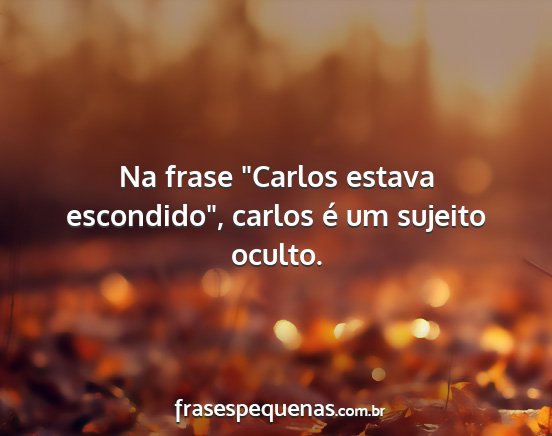 Na frase Carlos estava escondido, carlos é um...