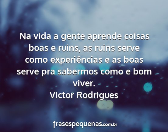Victor Rodrigues - Na vida a gente aprende coisas boas e ruins, as...