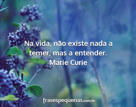 Marie Curie - Na vida, não existe nada a temer, mas a entender....
