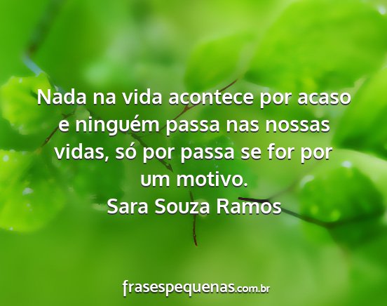 Sara Souza Ramos - Nada na vida acontece por acaso e ninguém passa...