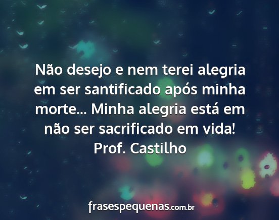 Prof. Castilho - Não desejo e nem terei alegria em ser...