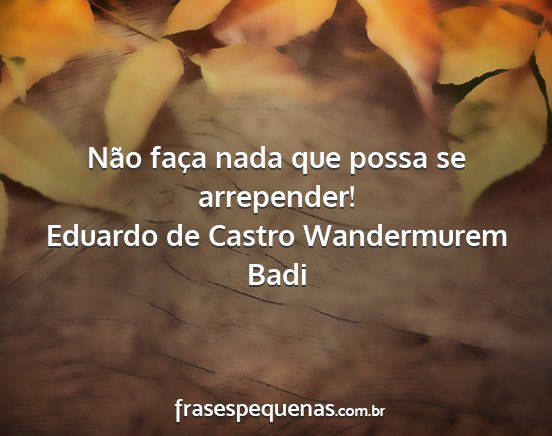 Eduardo de Castro Wandermurem Badi - Não faça nada que possa se arrepender!...