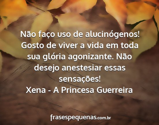 Xena - A Princesa Guerreira - Não faço uso de alucinógenos! Gosto de viver a...