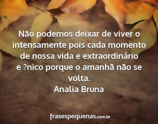 Analia Bruna - Não podemos deixar de viver o intensamente pois...