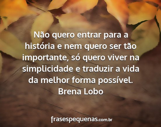 Brena Lobo - Não quero entrar para a história e nem quero...