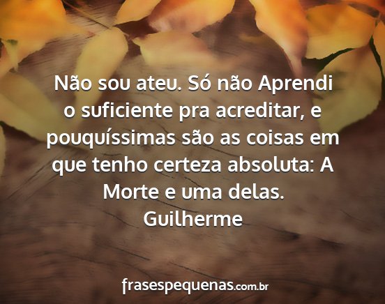 Guilherme - Não sou ateu. Só não Aprendi o suficiente pra...