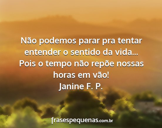 Janine F. P. - Não podemos parar pra tentar entender o sentido...