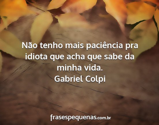 Gabriel Colpi - Não tenho mais paciência pra idiota que acha...