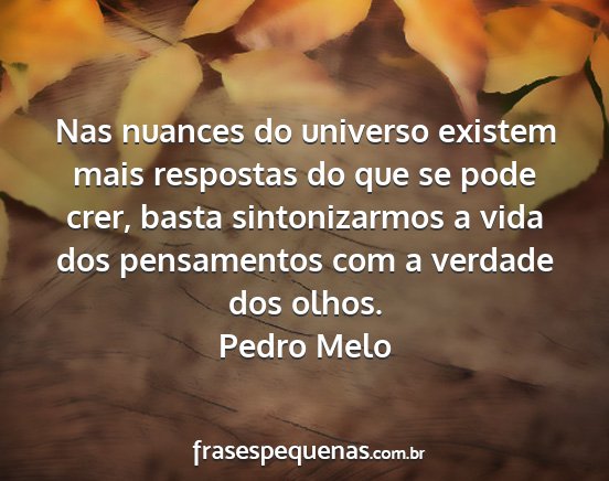 Pedro Melo - Nas nuances do universo existem mais respostas do...