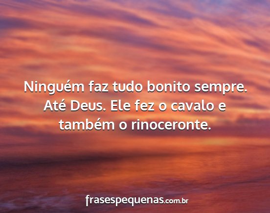 Ninguém faz tudo bonito sempre. Até Deus. Ele...