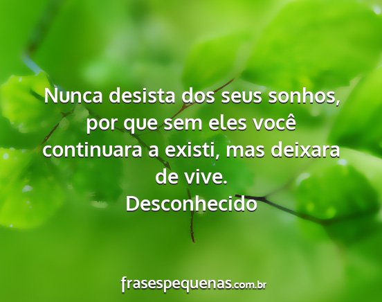 Desconhecido - Nunca desista dos seus sonhos, por que sem eles...