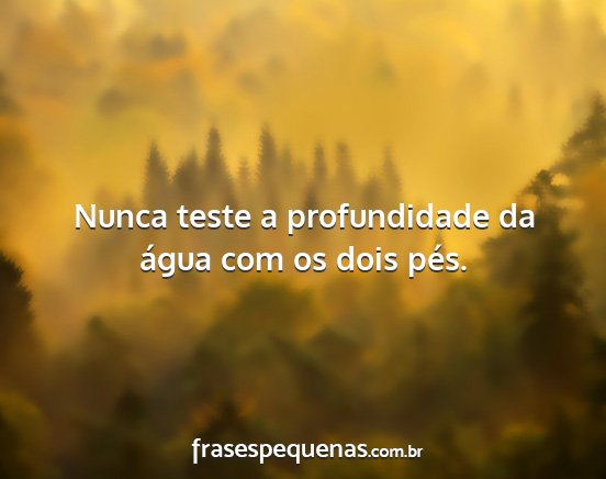 Nunca teste a profundidade da água com os dois...