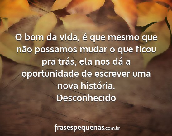 Desconhecido - O bom da vida, é que mesmo que não possamos...