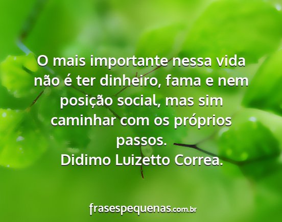 Didimo Luizetto Correa. - O mais importante nessa vida não é ter...