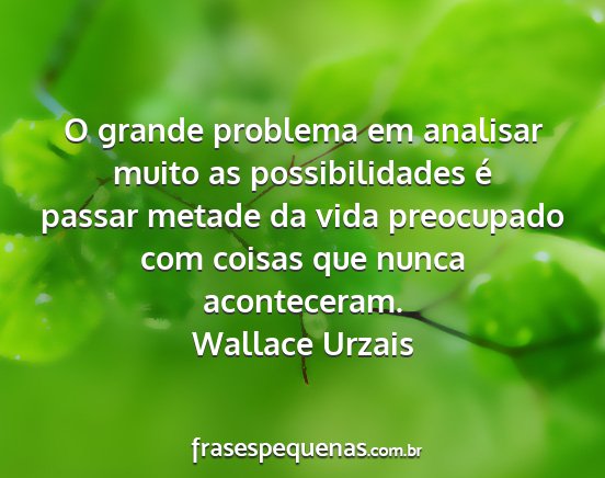 Wallace Urzais - O grande problema em analisar muito as...
