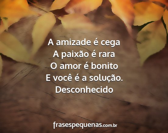 Desconhecido - A amizade é cega A paixão é rara O amor é...