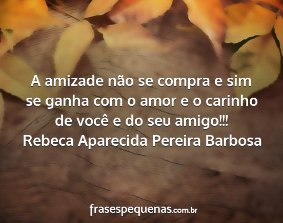 Rebeca Aparecida Pereira Barbosa - A amizade não se compra e sim se ganha com o...