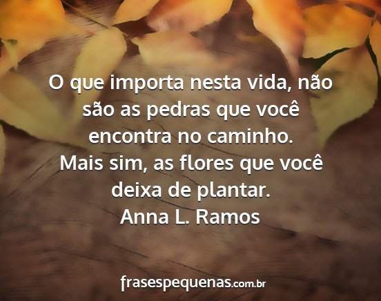 Anna L. Ramos - O que importa nesta vida, não são as pedras que...