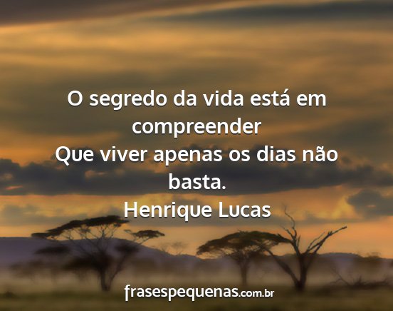Henrique Lucas - O segredo da vida está em compreender Que viver...