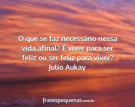 Julio Aukay - O que se faz necessário nessa vida afinal? É...