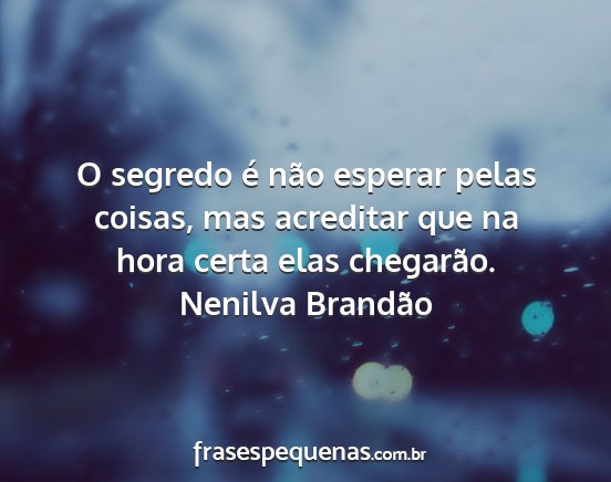 Nenilva Brandão - O segredo é não esperar pelas coisas, mas...