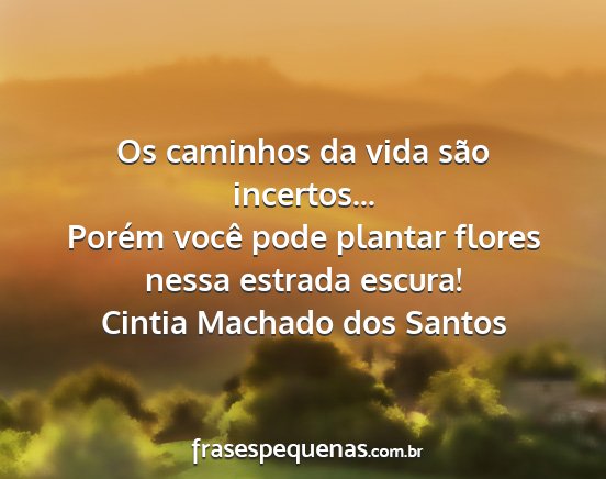 Cintia Machado dos Santos - Os caminhos da vida são incertos... Porém você...