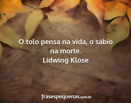 Lidwing Klose - O tolo pensa na vida, o sábio na morte....