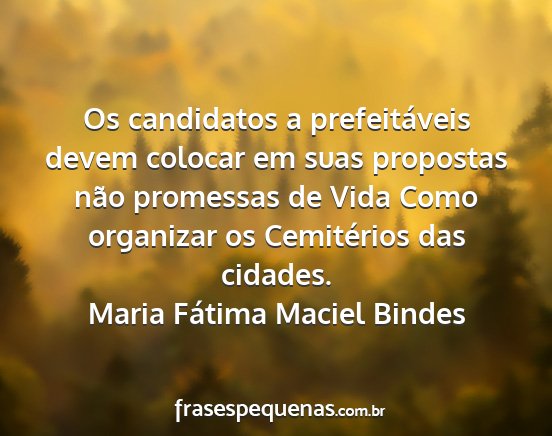 Maria Fátima Maciel Bindes - Os candidatos a prefeitáveis devem colocar em...