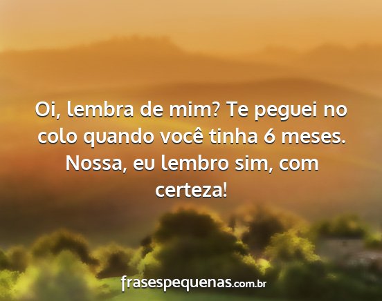 Oi, lembra de mim? Te peguei no colo quando você...