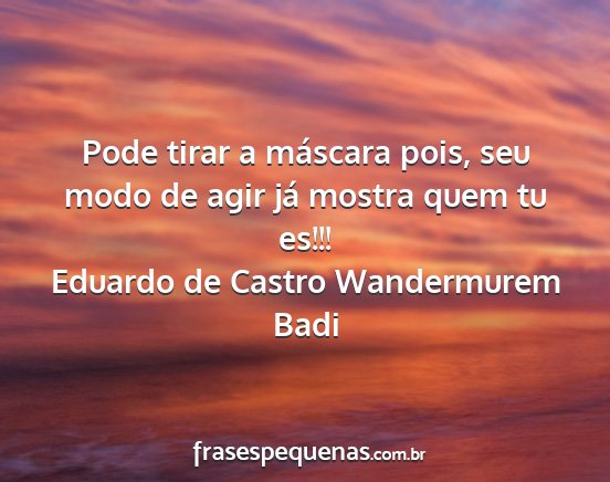 Eduardo de Castro Wandermurem Badi - Pode tirar a máscara pois, seu modo de agir já...