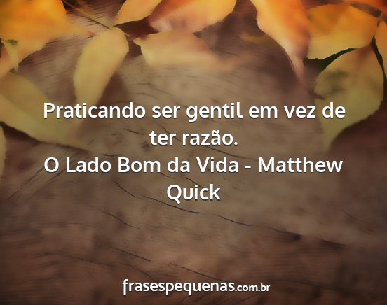 O Lado Bom da Vida - Matthew Quick - Praticando ser gentil em vez de ter razão....