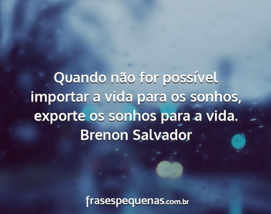 Brenon Salvador - Quando não for possível importar a vida para os...