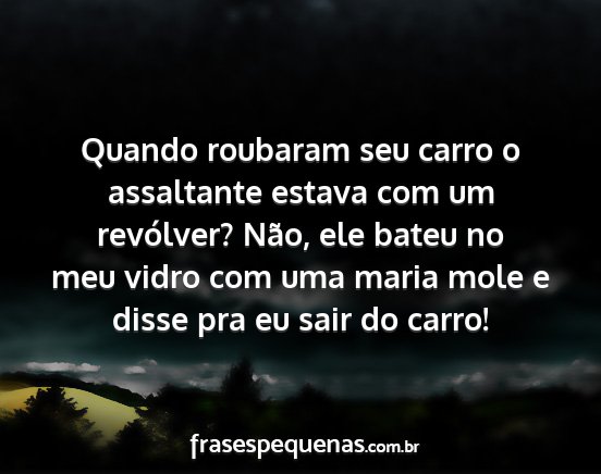 Quando roubaram seu carro o assaltante estava com...