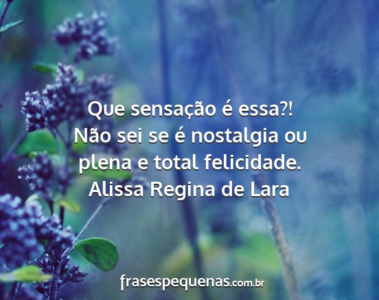 Alissa Regina de Lara - Que sensação é essa?! Não sei se é nostalgia...