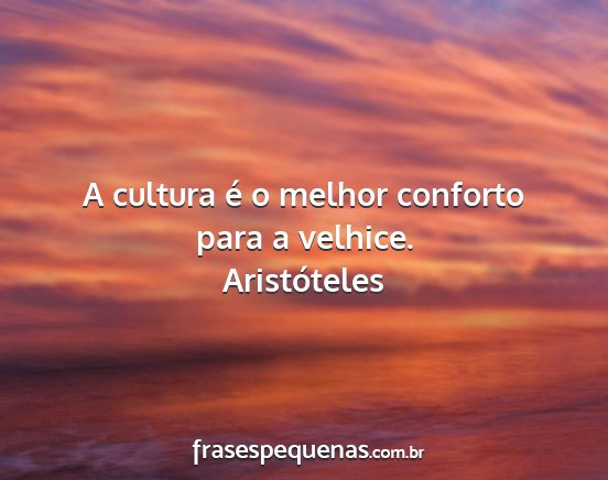 Aristóteles - A cultura é o melhor conforto para a velhice....