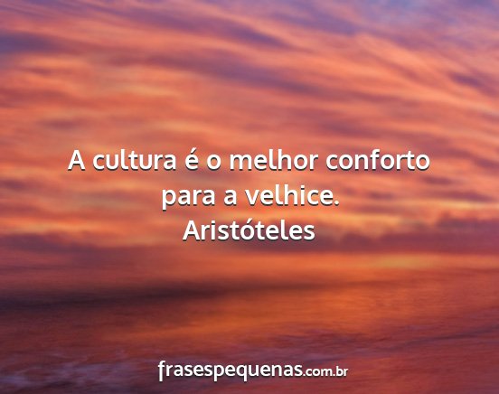 Aristóteles - A cultura é o melhor conforto para a velhice....