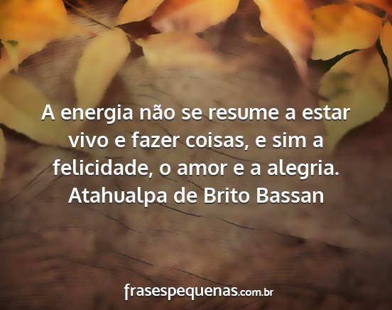 Atahualpa de Brito Bassan - A energia não se resume a estar vivo e fazer...