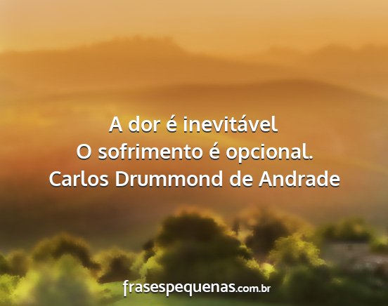 Carlos Drummond de Andrade - A dor é inevitável O sofrimento é opcional....