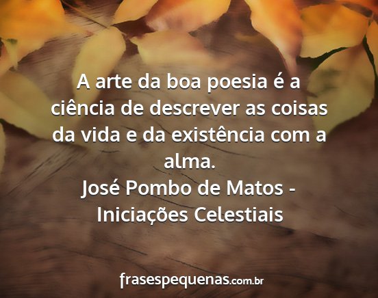 José Pombo de Matos - Iniciações Celestiais - A arte da boa poesia é a ciência de descrever...