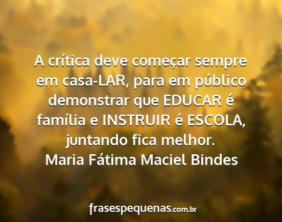 Maria Fátima Maciel Bindes - A crítica deve começar sempre em casa-LAR, para...