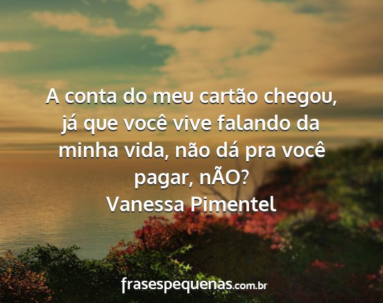 Vanessa Pimentel - A conta do meu cartão chegou, já que você vive...