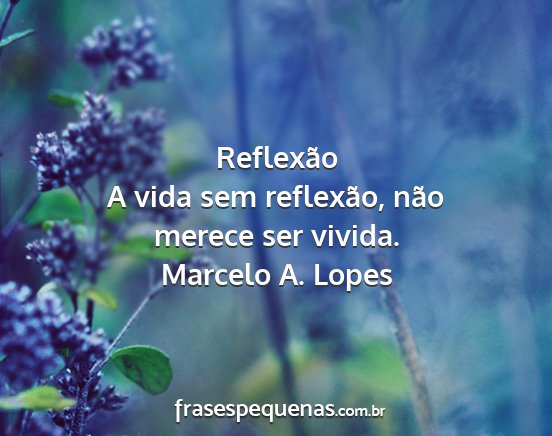 Marcelo A. Lopes - Reflexão A vida sem reflexão, não merece ser...