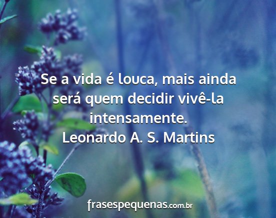 Leonardo A. S. Martins - Se a vida é louca, mais ainda será quem decidir...