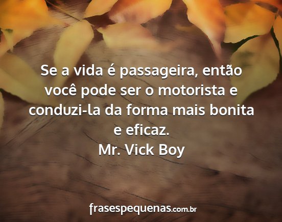 Mr. Vick Boy - Se a vida é passageira, então você pode ser o...