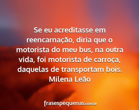 Milena Leão - Se eu acreditasse em reencarnação, diria que o...