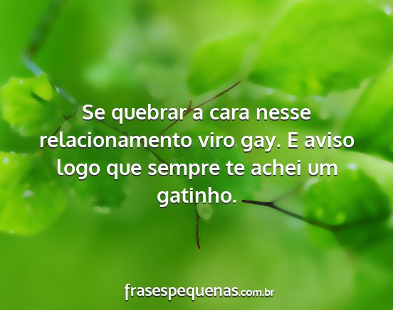 Se quebrar a cara nesse relacionamento viro gay....