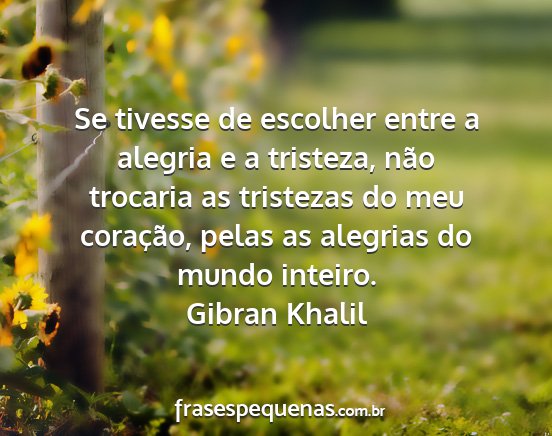 Gibran Khalil - Se tivesse de escolher entre a alegria e a...